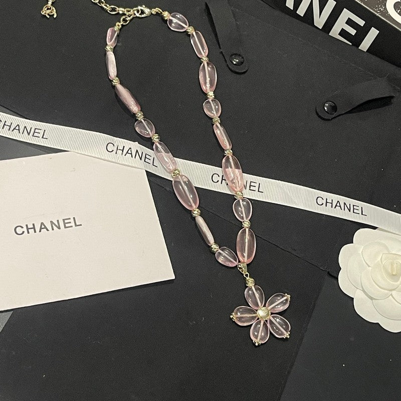 18K  Chanel 26C Pink Crystal Flower Necklace
