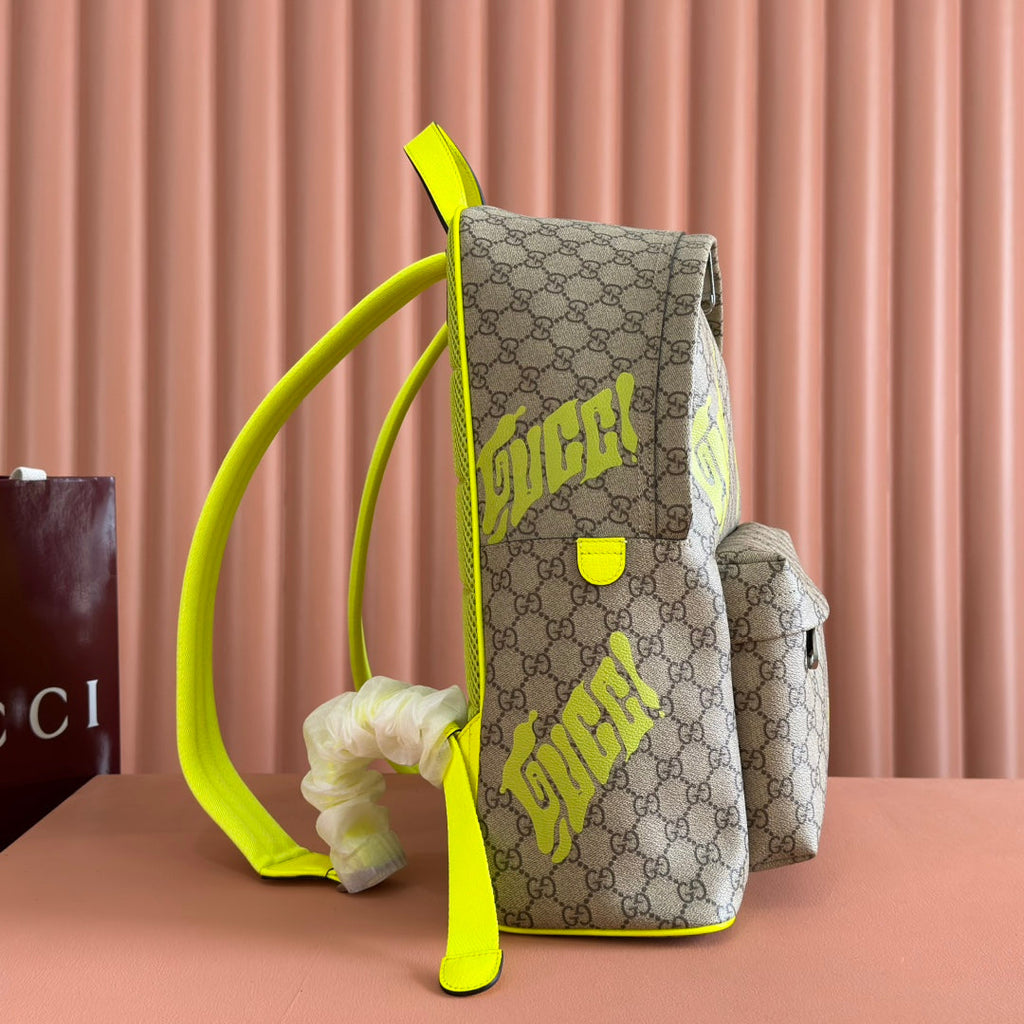 GUCCI MEDIUM BACKPACK WITH PRINT 41 LIME GREEN IN CALFSKIN