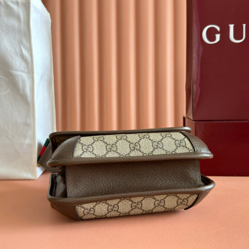 GUCCI NEO VINTAGE TIGER HEAD CROSSBODY BAG 22 IN CANVAS BROWN LEATHER TRIM