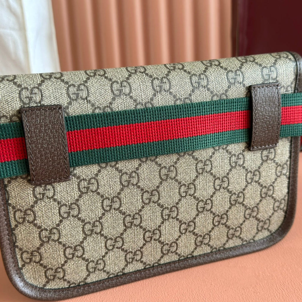 GUCCI NEO VINTAGE TIGER HEAD CROSSBODY BAG 24 IN CANVAS BROWN LEATHER TRIM